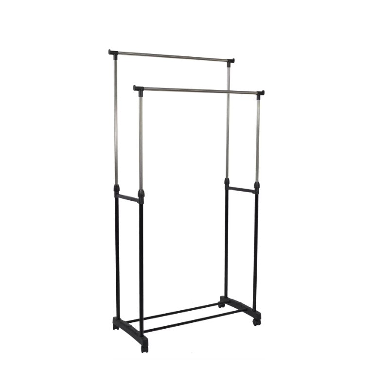 Suport Haine Dublu cu Spatiu pentru Pantofi, Metalic, cu Roti, 80x43x160 cm