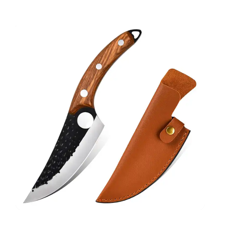 Cutit profesional forjat manual, antiderapant, otel inoxidabil, 27.5 cm, maro