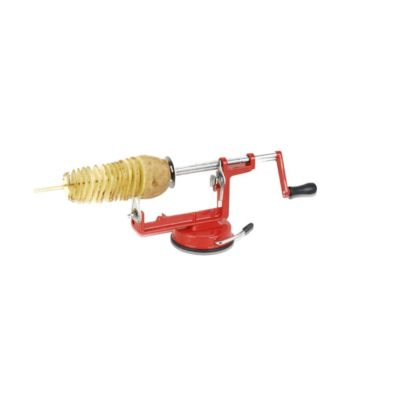 Aparat manual de spiralat cartofi, cu ventuza pentru fixare, rosu