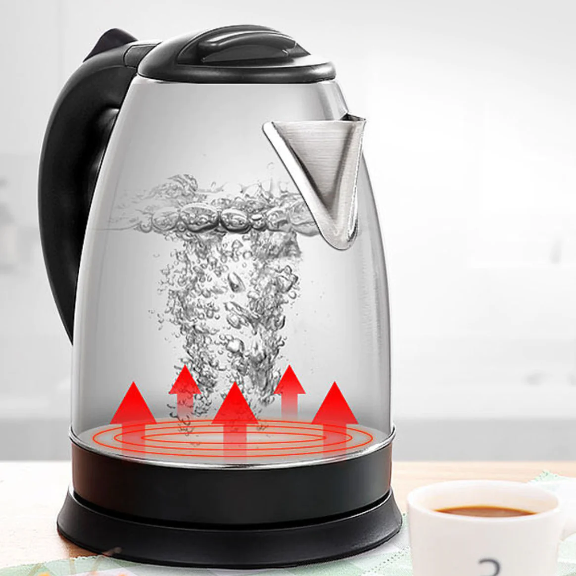 Cana Fierbator Inox 2.0L, 1500W, declansare automata, rotire 360°, Inox/Negru