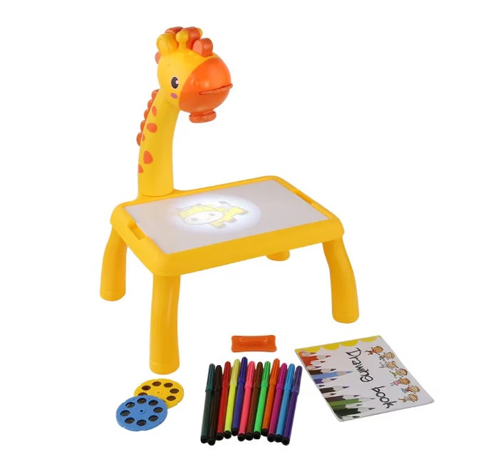 Masuta de desen cu proiector pentru copii, galbena, 3 ani+