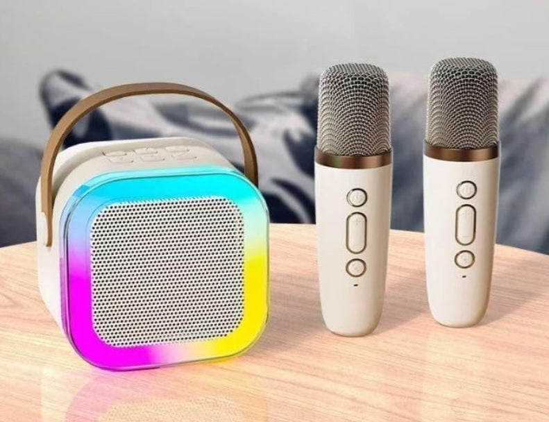 Difuzor portabil wireless cu microfoane, lumini LED și Bluetooth pentru karaoke și petreceri