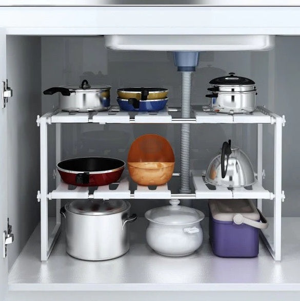 Etajera ajustabila sub chiuveta – organizator cu 2 rafturi