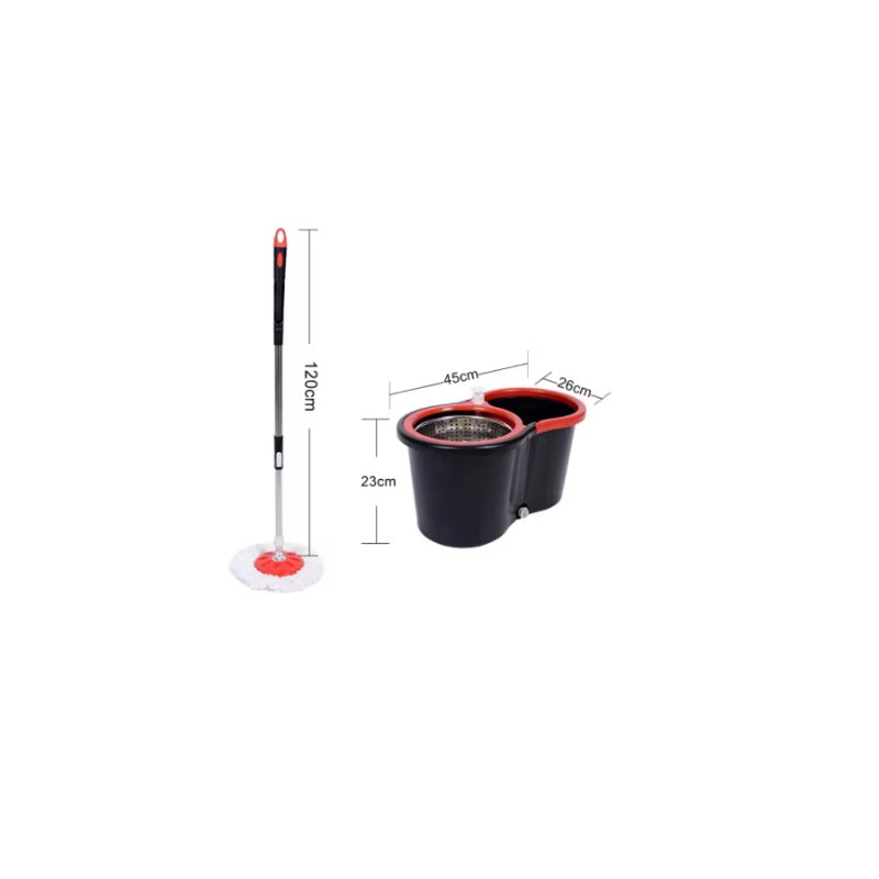 Mop Rotativ cu Microfibre Super Absorbante si Galeata, Cap Rotativ 360°, Maner Inox