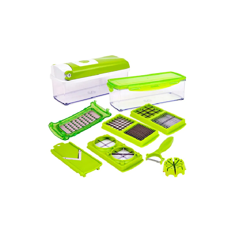 Feliator legume multifunctional 12 taieturi, lame inox, alb/verde