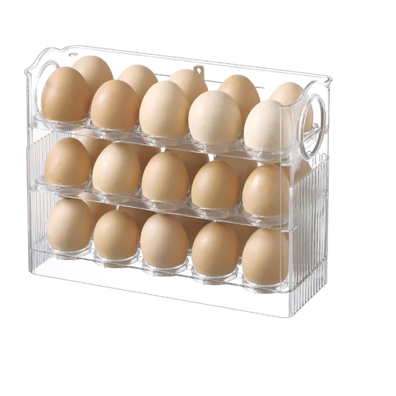Suport organizator oua pentru frigider, 30 bucati, flip 3 straturi, transparent