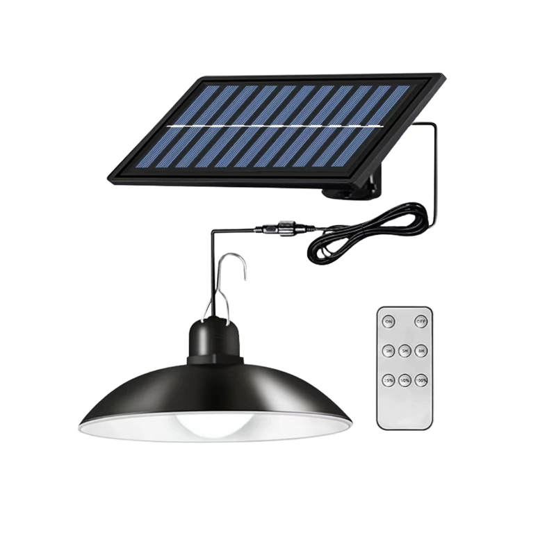 Lampa solara suspendata LED, 400 lm, cablu 2.5m, telecomanda inclusa, neagra