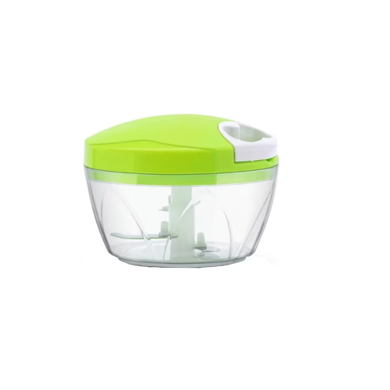 Tocator manual legume, 3 cutite inox, actionare cu snur, verde/alb