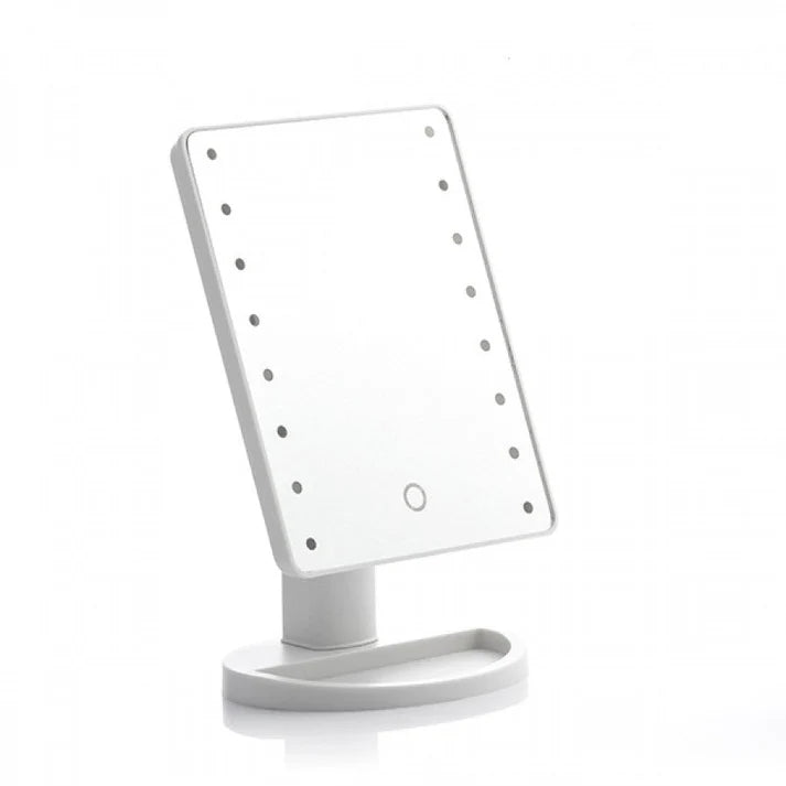 Oglindă cosmetică dreptunghiulară cu LED și control tactil, albă