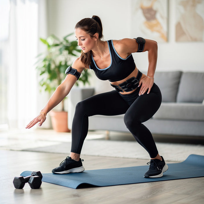 Set electrostimulator fitness, pentru abdomen, brate si picioare, USB, 6 programe