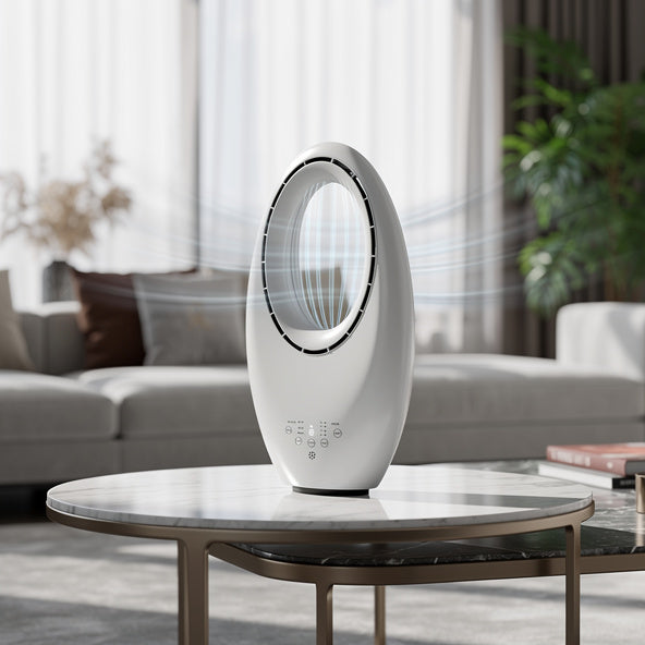 Ventilator fara elice cu purificator de aer 2 in 1 si 4 lumini LED