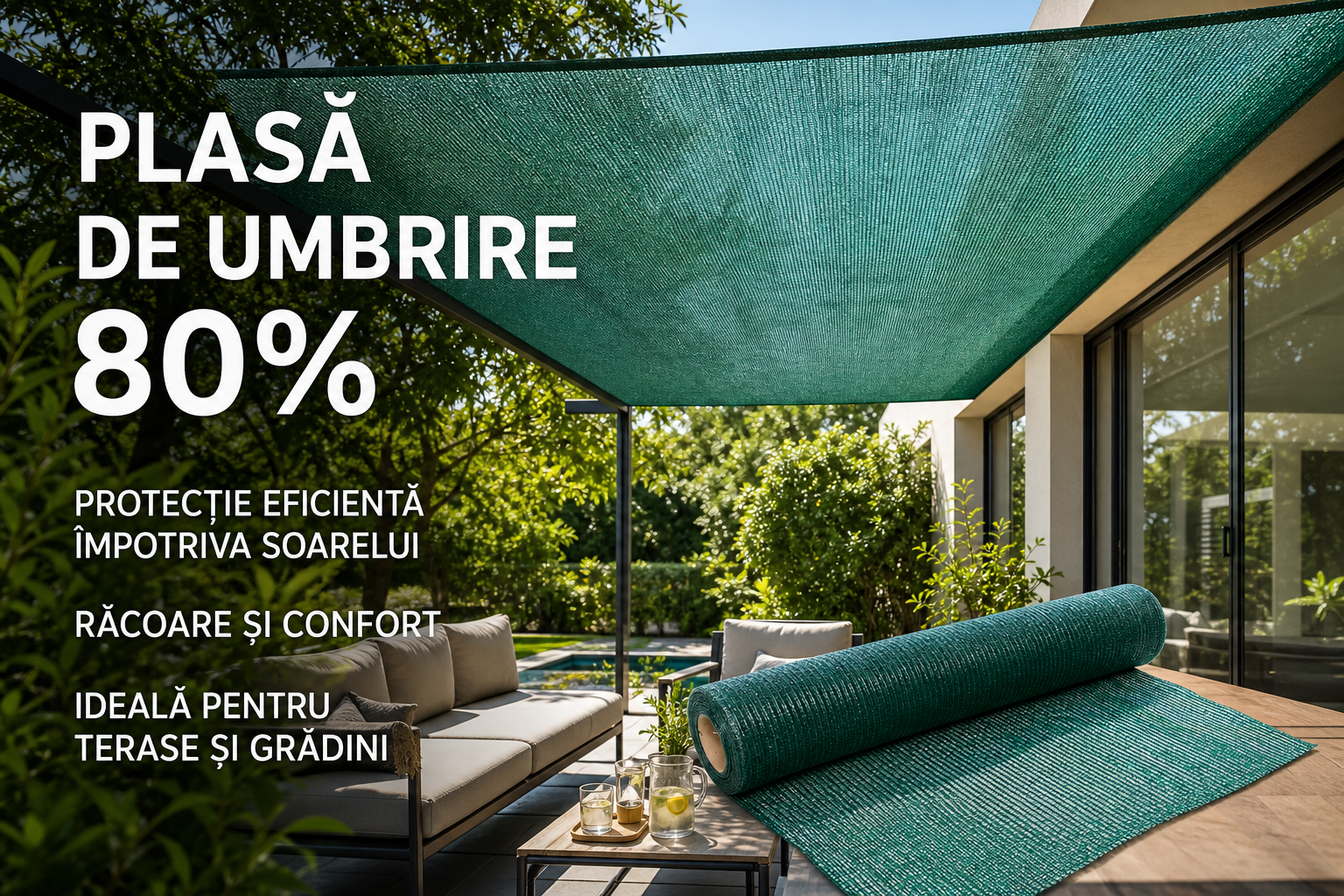 Plasa de Umbrire 2 x 25 m, Grad de Umbrire 80%, Protectie UV pentru Gradina, Sere si Terase