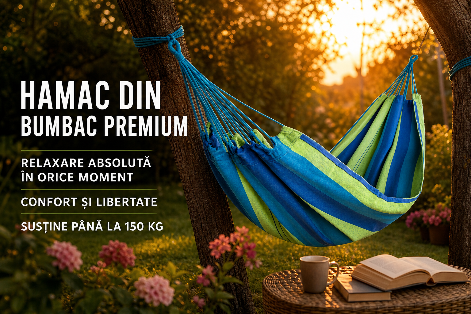 Hamac din Bumbac pentru Gradina, Terasa sau Camping, 190 x 150 cm, Capacitate 150 kg