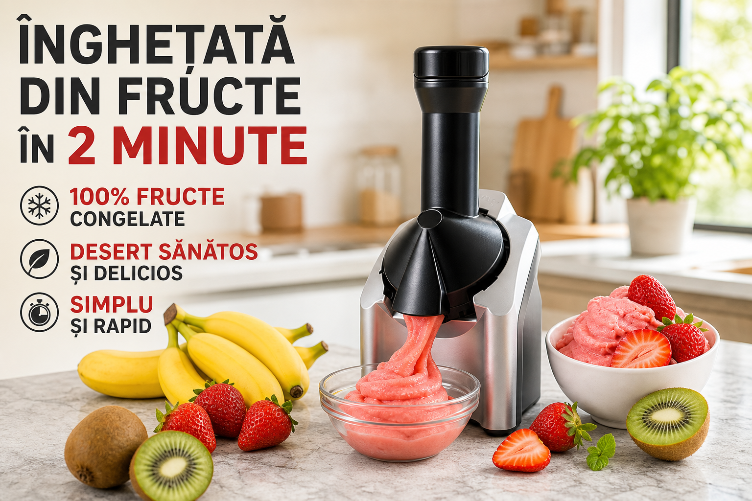 Aparat pentru Deserturi din Fructe Congelate, 12W, Preparare Rapida in 2 Minute