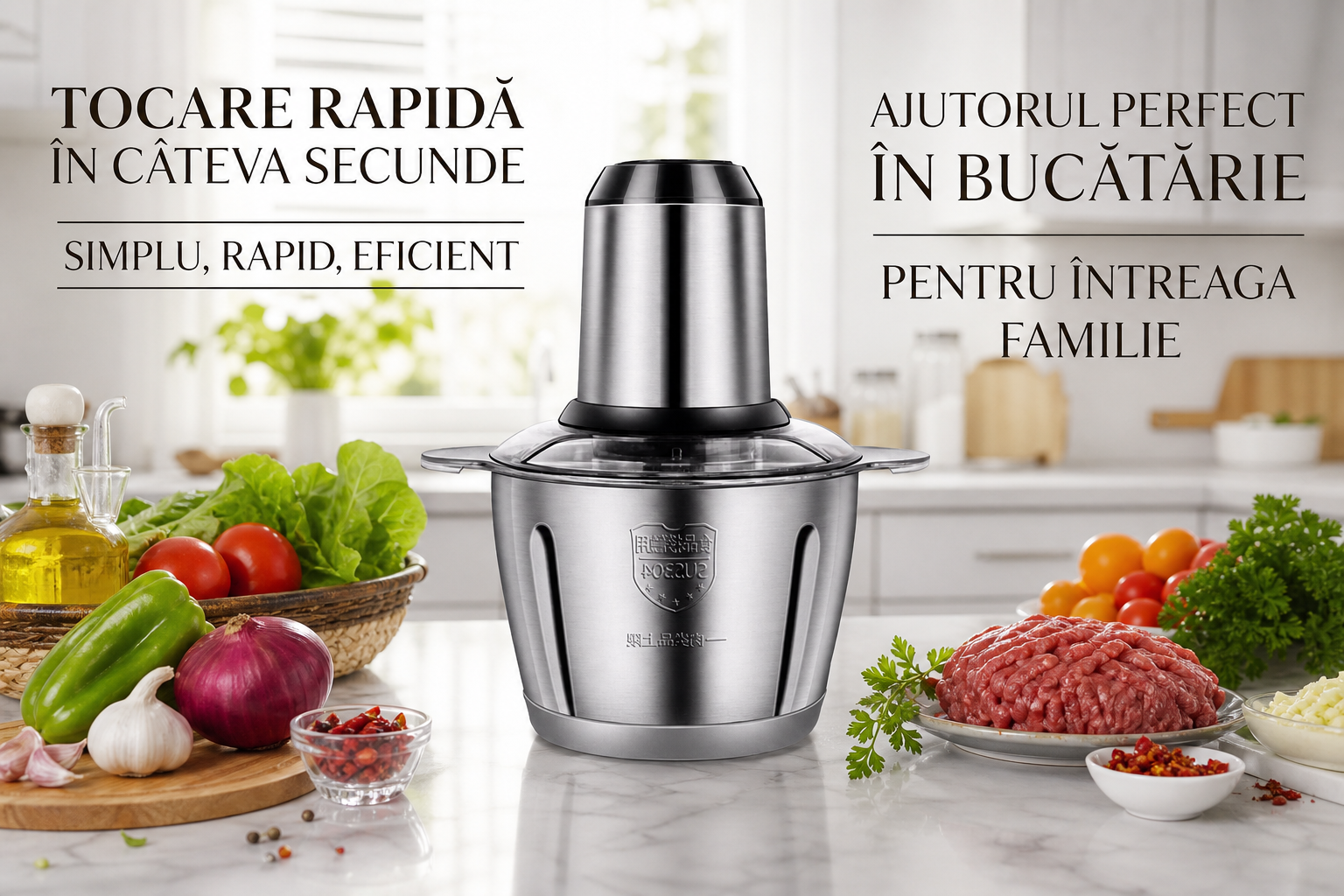 Tocator electric 300W, bol inox 2L, 2 viteze, 4 cutite