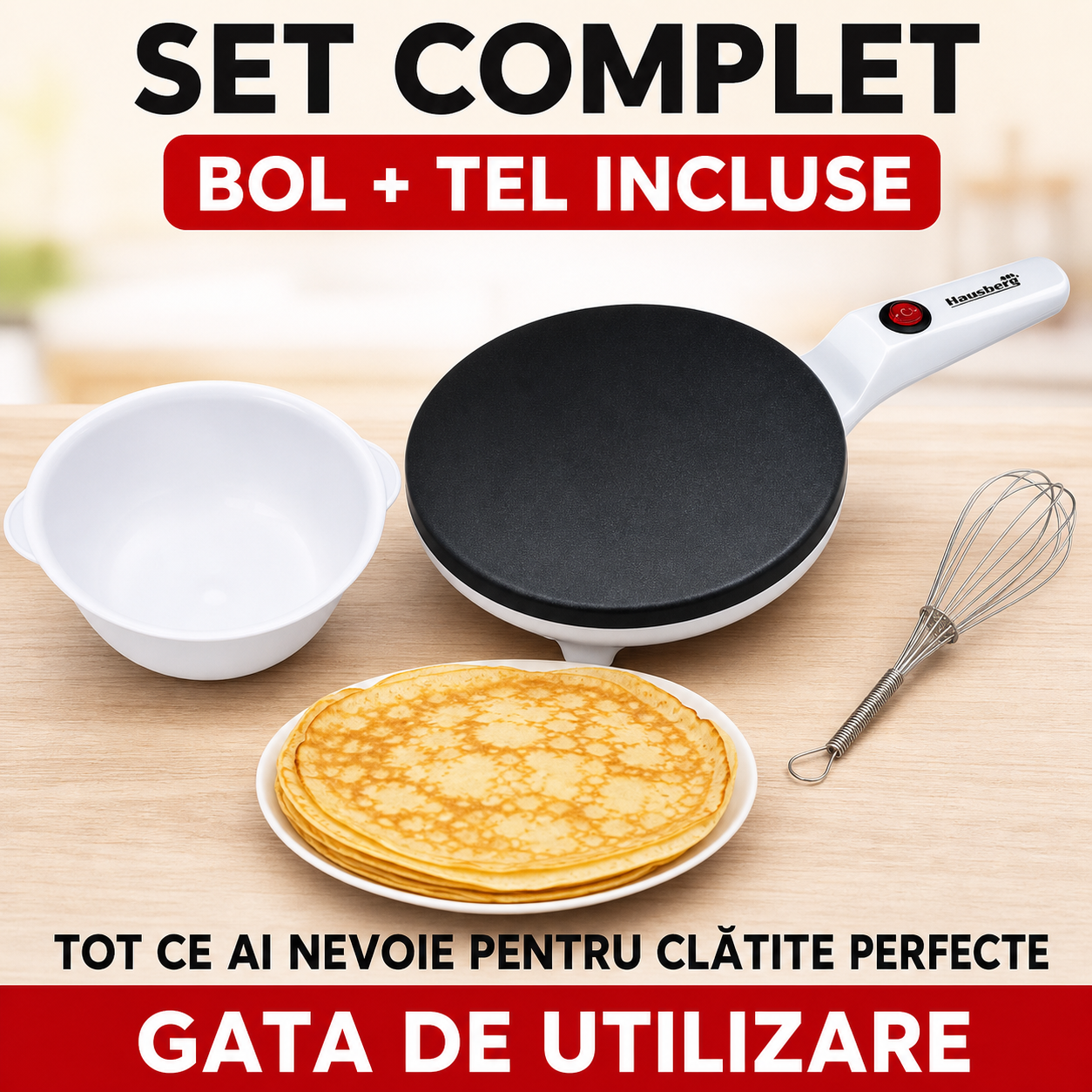 Aparat pentru clătite cu bol și tel inclus — gătire rapidă și practică