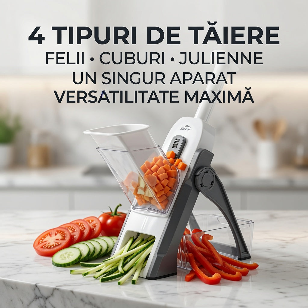 Razatoare Mandolina Multifunctionala cu Recipient si 4 Tipuri de Taiere – Precizie si Rapiditate in Bucatarie