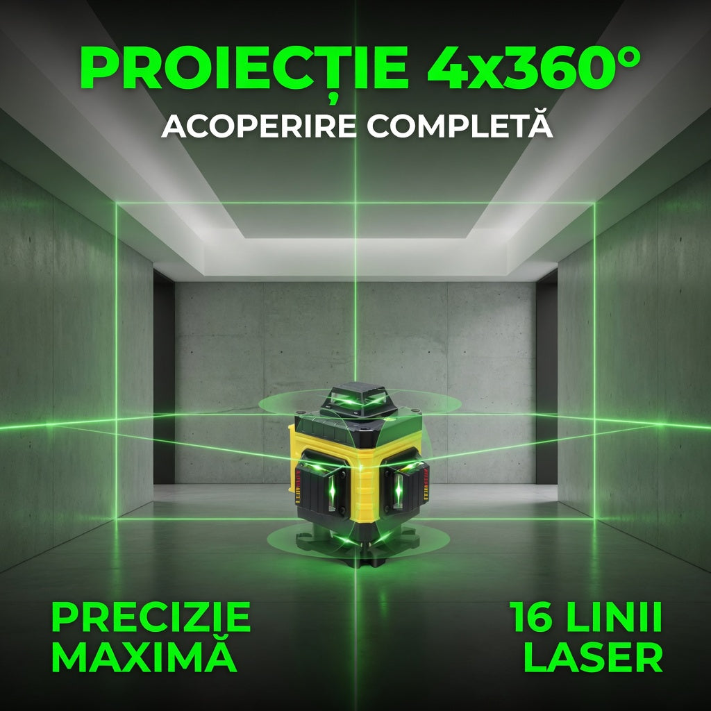 Nivela Laser 4D cu 16 Linii, Trepied si 2 Acumulatori 5000 mAh