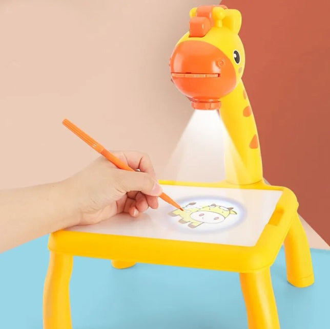 Masuta de desen cu proiector pentru copii, galbena, 3 ani+