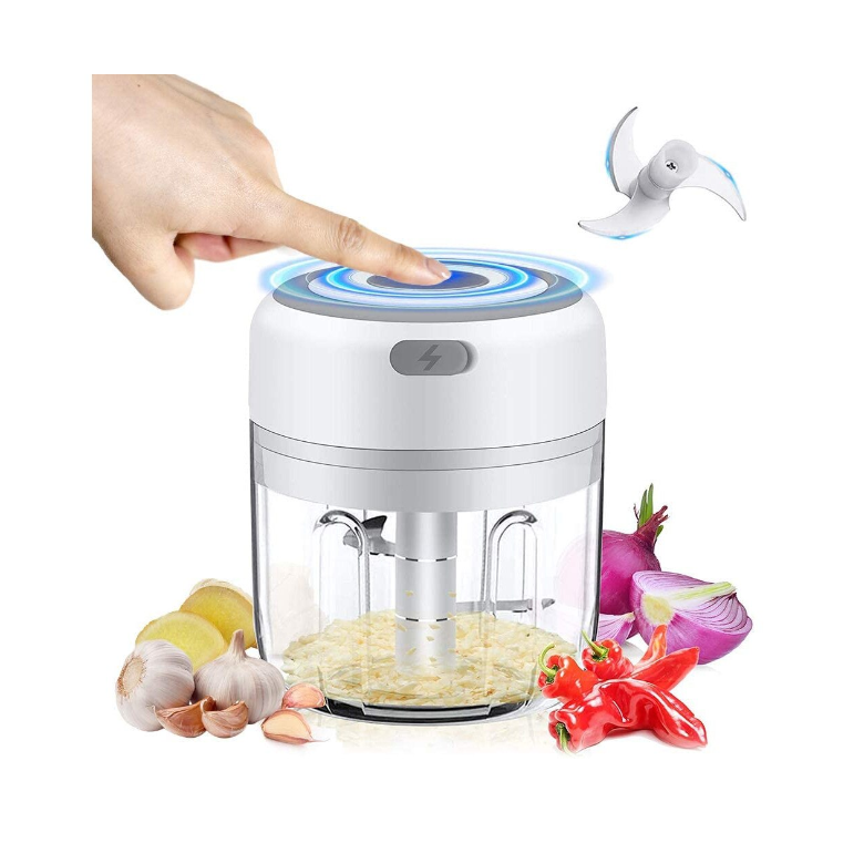 Mini tocator electric legume si usturoi, 30W, 250 ml, Alb/Gri, reincarcabil USB