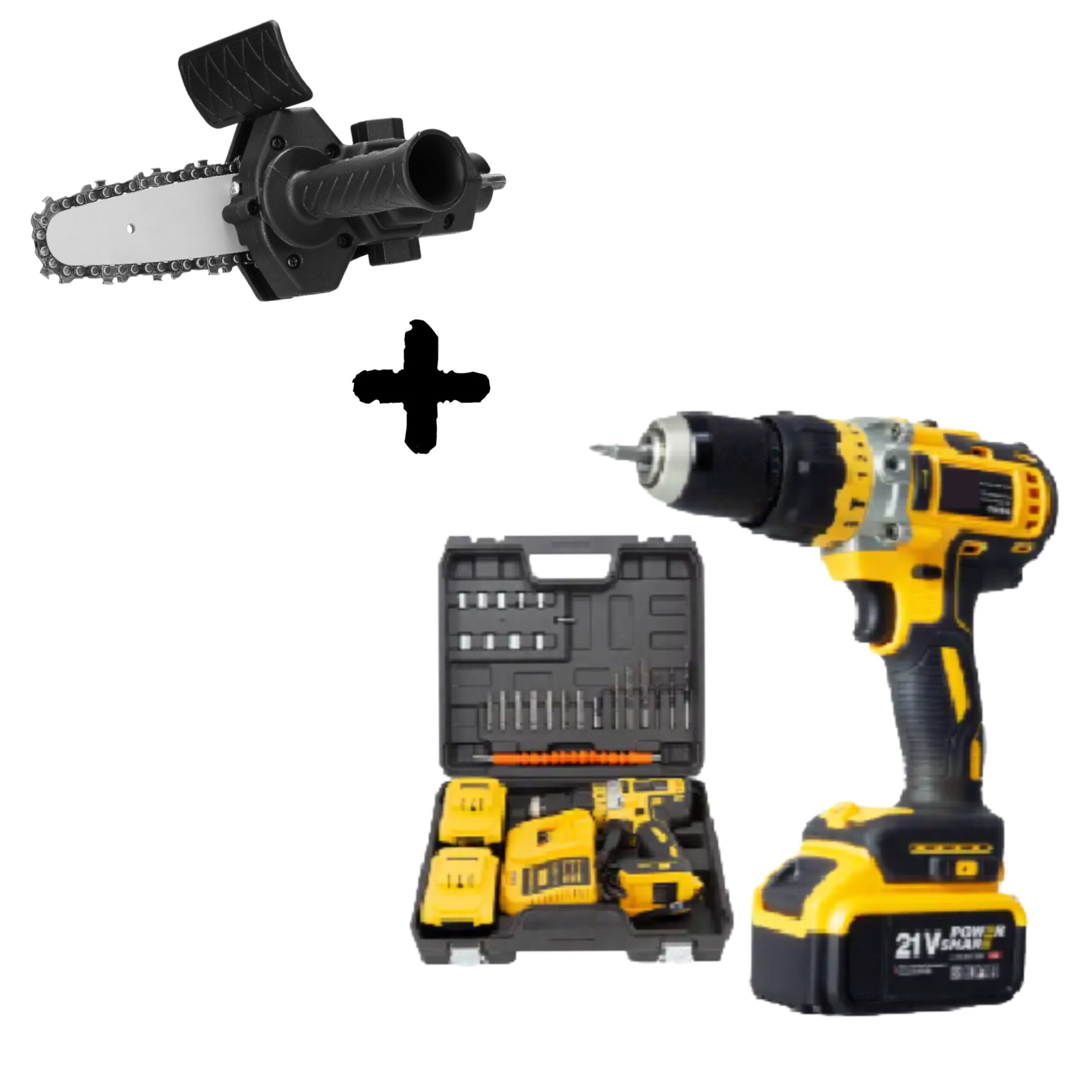 Pachet Promo – Masina de gaurit 24V + Adaptor minifierastrau/drujba pentru bormasina