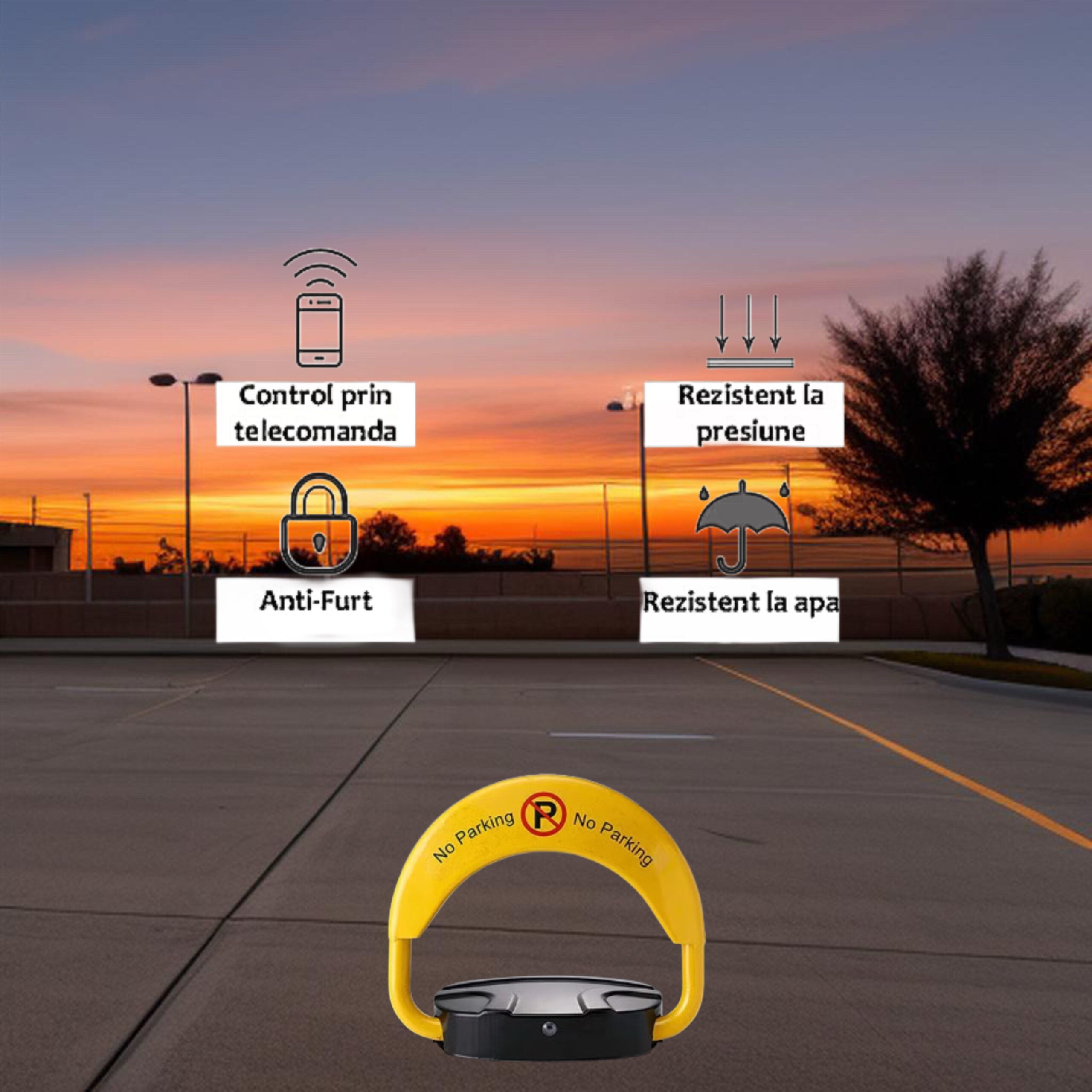 Blocator parcare automat, cu anti-furt si control de la distanta, galben/negru
