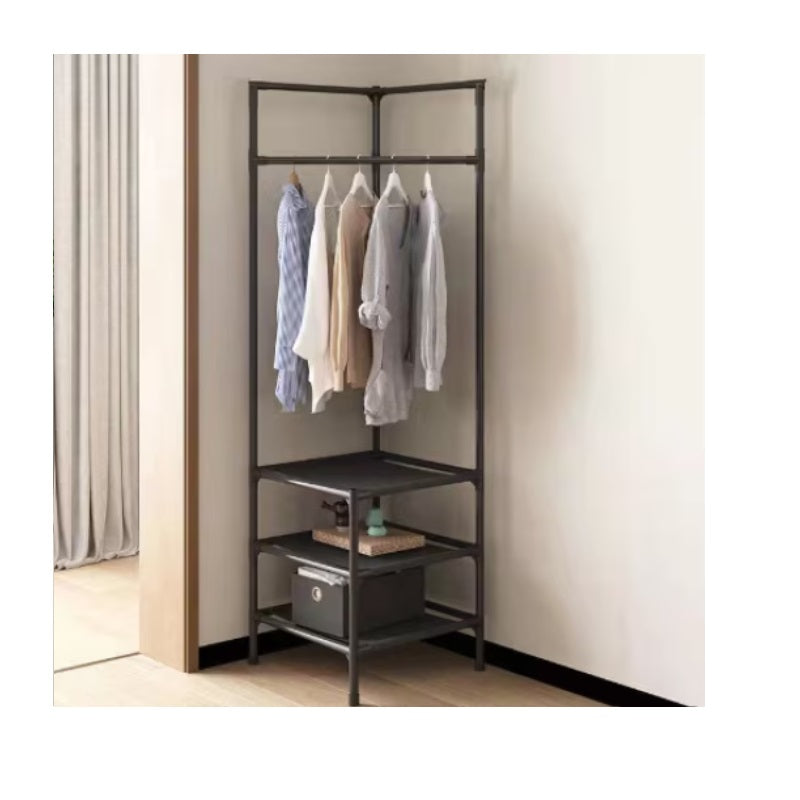 Raft de colt pentru haine, negru, multifunctional, usor de asamblat