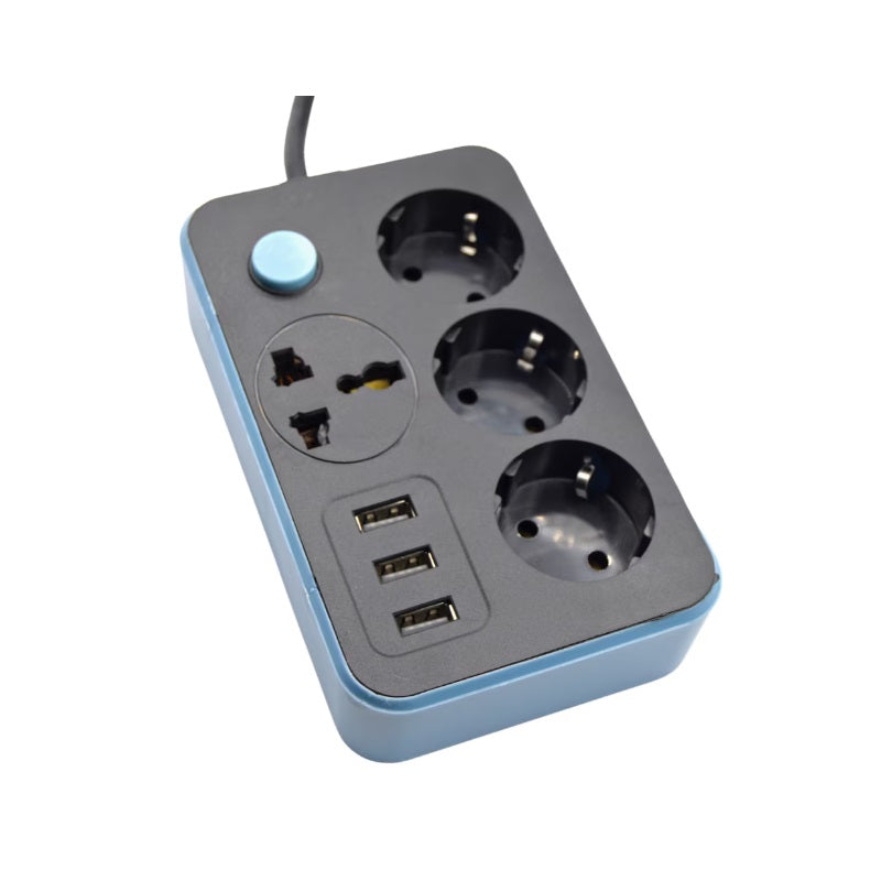 Prelungitor portabil cu 4 prize AC si 3 USB, 1500W, cablu 2 m