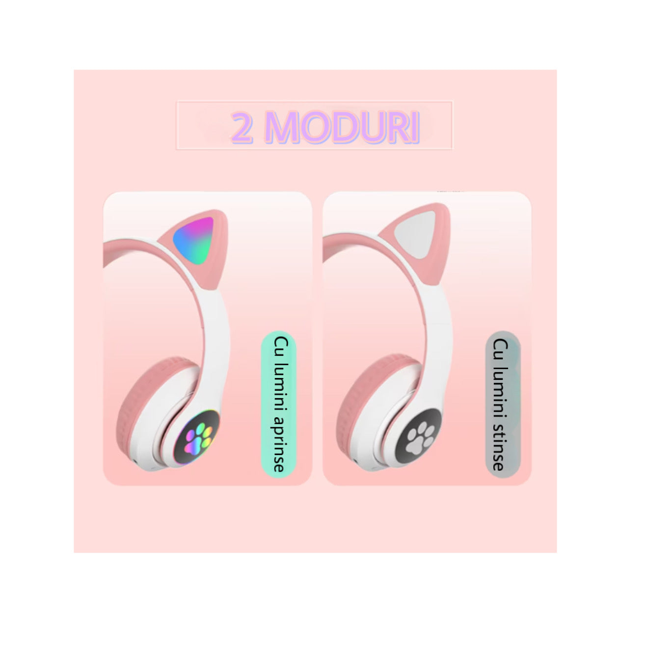 Casti wireless pliabile pentru copii, Bluetooth, curcubeu