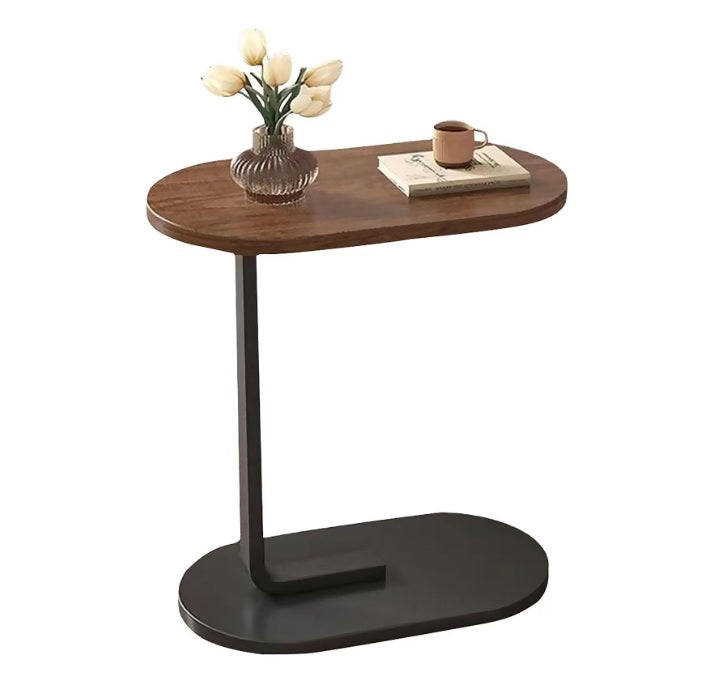 Masa Laterala Forma C 28x40x60 cm, Lemn si Cadru Metalic, Nuc