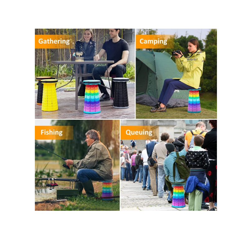 Scaun telescopic pliabil pentru camping, reglabil, multicolor, portabil, 44 cm