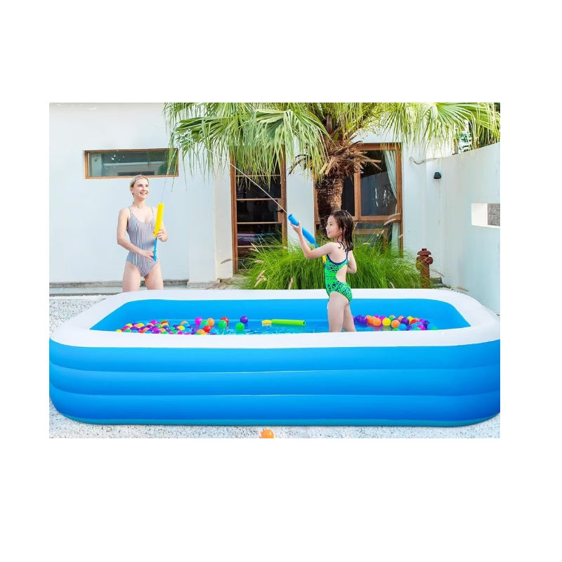 Piscina gonflabila dreptunghiulara pentru gradina, 200 x 150 x 55 cm, albastru, cu supapa de golire