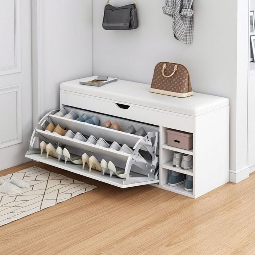 Dulap Pantofi cu Bancuta, Modern si Practic, 100x30x50 cm, Lemn/Alb
