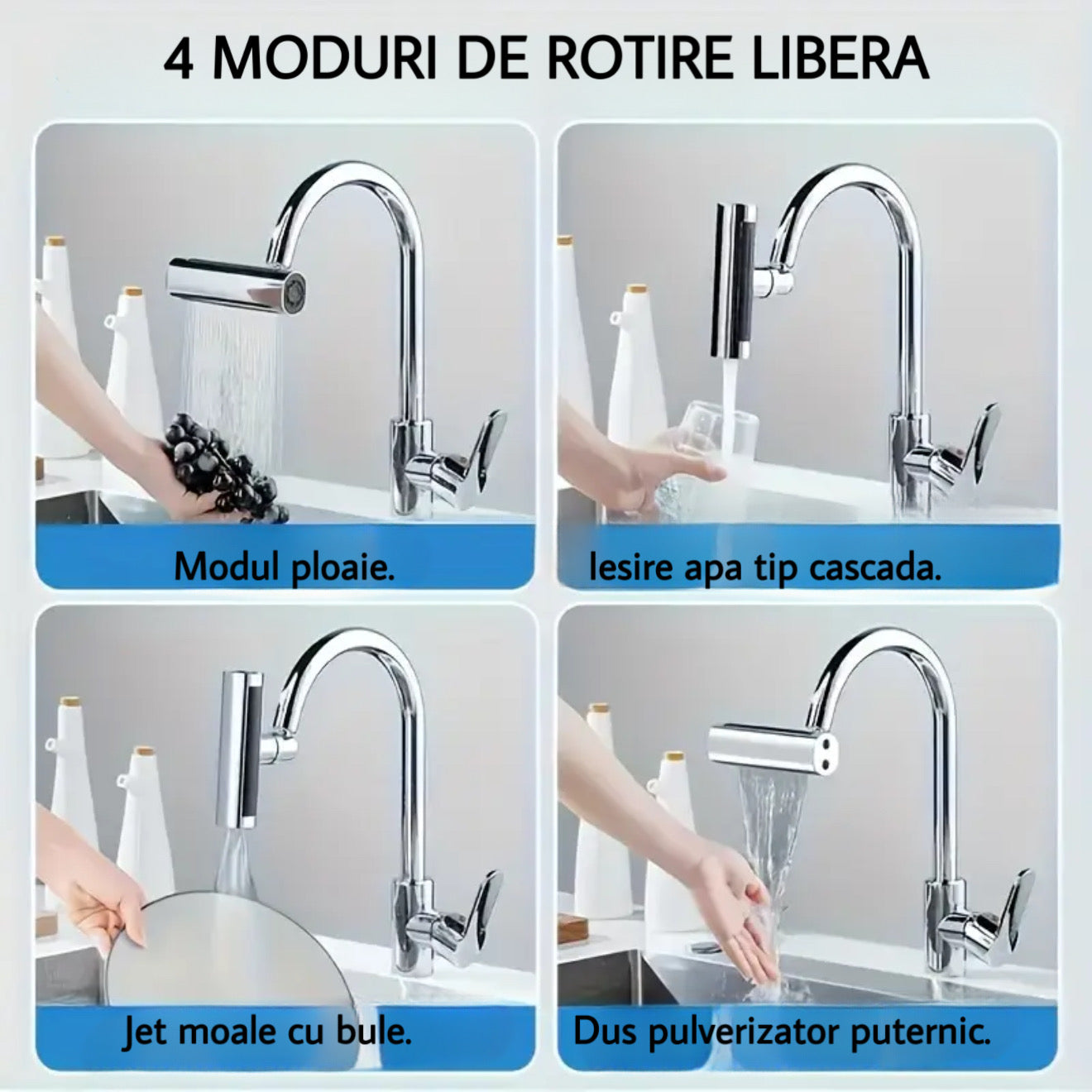 Aerator cascada bucatarie 4 functii, ABS rezistent, pulverizator multifunctional, robinet anti rugina