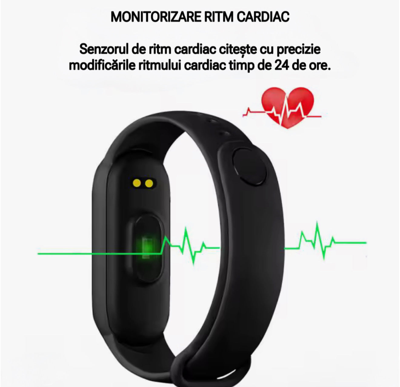 Bratara Fitness, Neagra, Puls si Vibratii AMOLED