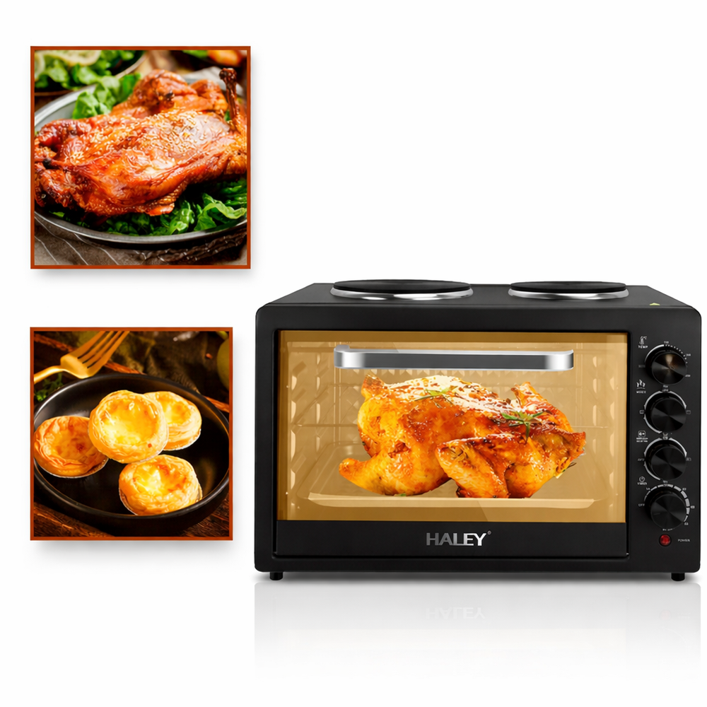Cuptor Electric HALEY HY-5126, 48L, 2000W, cu Plită Dublă, Negru