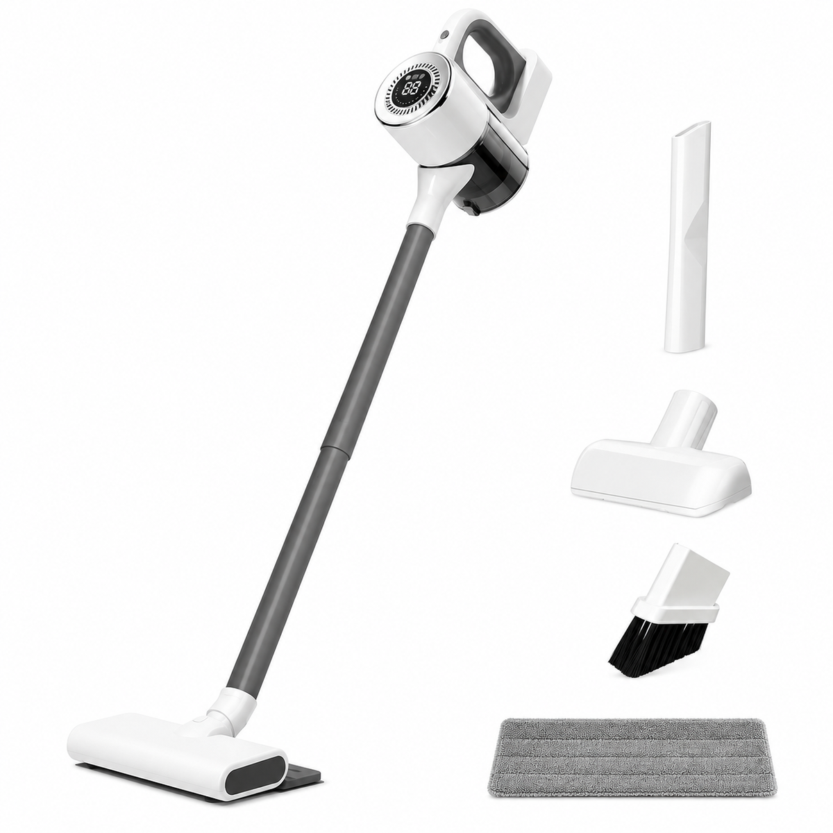 Aspirator vertical fără fir 2 în 1, cu funcție mop, 100 W, 3 trepte de putere și accesorii incluse