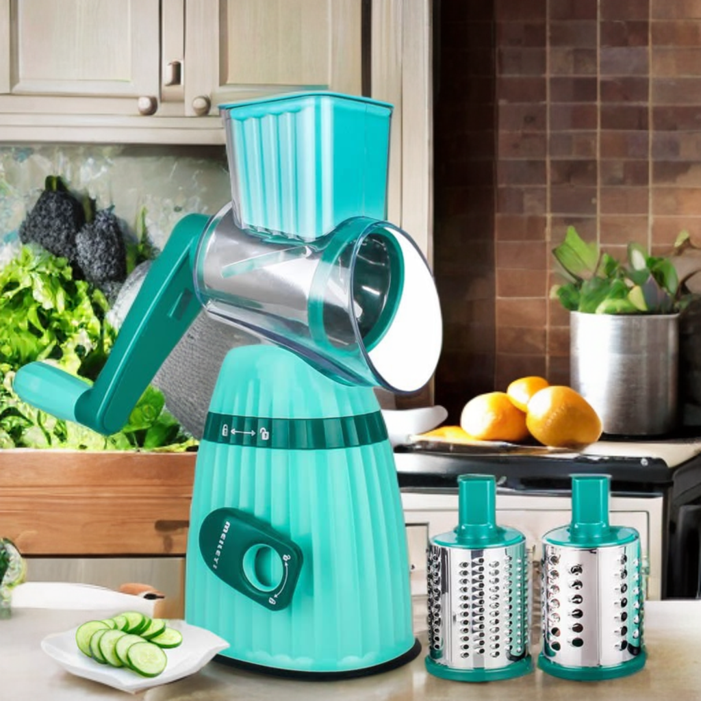 Razatoare multifunctionala 3 in 1, manuala, 3 lame inox, pentru fructe, legume, carne si branzeturi, verde