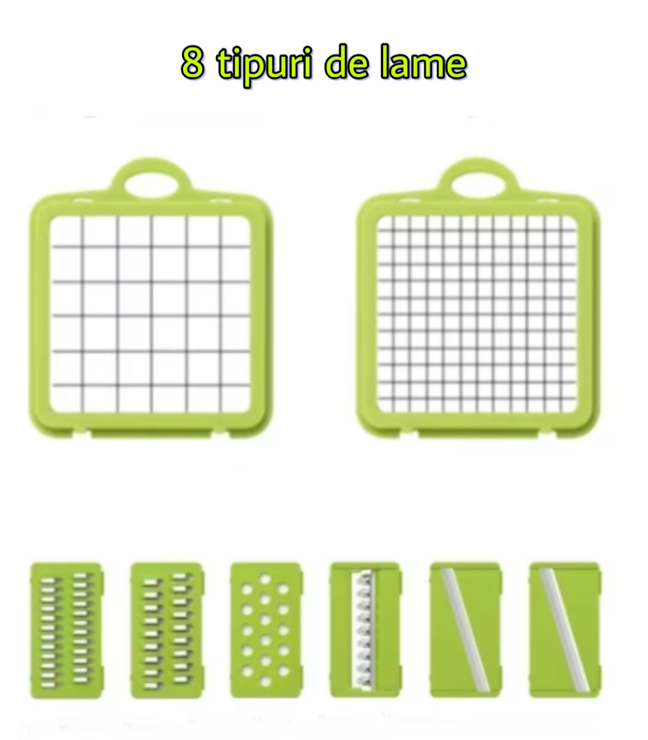 Feliator legume multifunctional cu 7 cutite din inox, tocator si razatoare, recipient cu capac