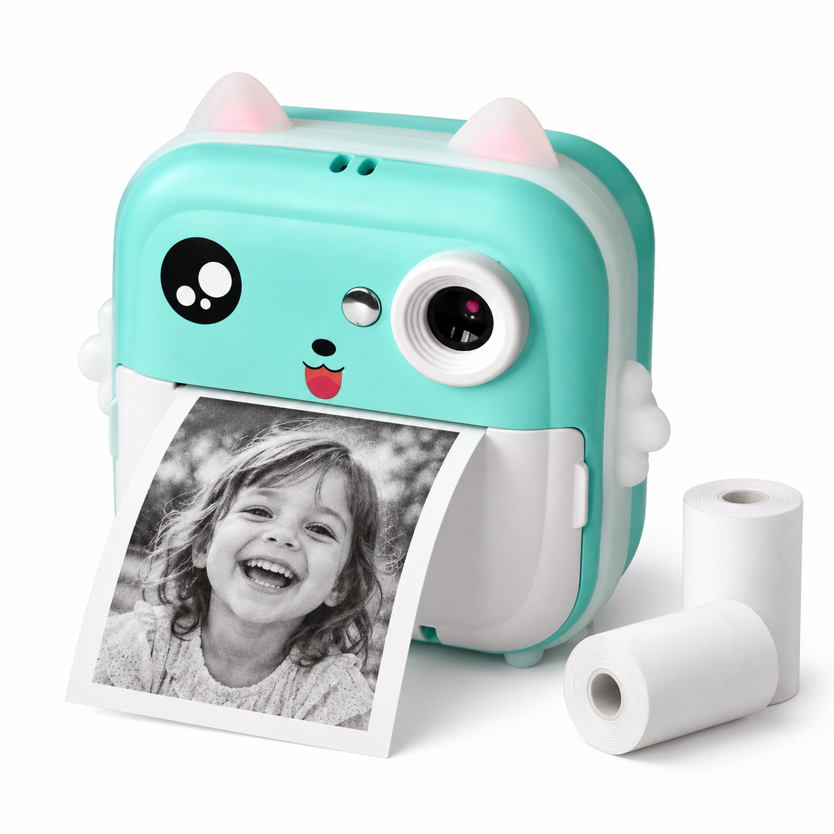 Aparat foto pentru copii Q5, cu imprimare termică instant, ecran 2,4″ și aplicație Fun Print + card de memorie inclus – Albastru