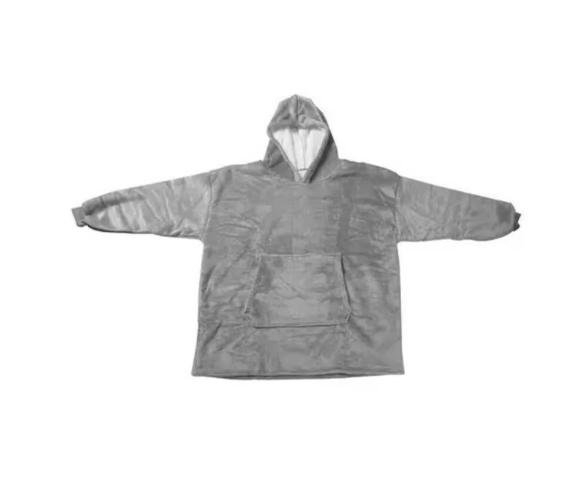 Patura hanorac cu gluga si maneci, fleece moale, reversibila, buzunar mare, unisex, gri