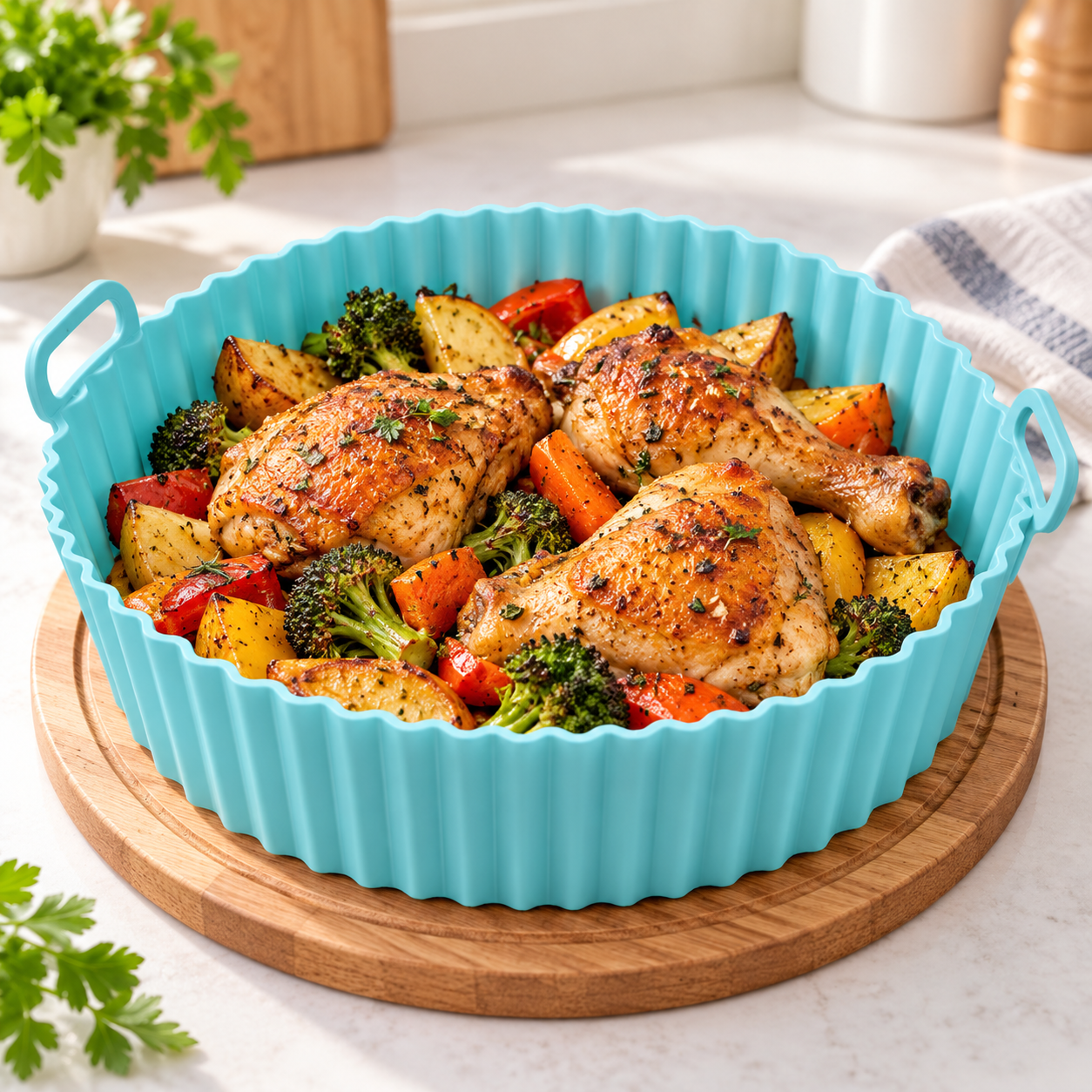 Pachet 3 Seturi × 3 Forme din Silicon pentru Friteuza cu Aer, 9 Bucăți, Reutilizabile, 17 × 17 × 5 cm, pentru Air Fryer 3–5 QT