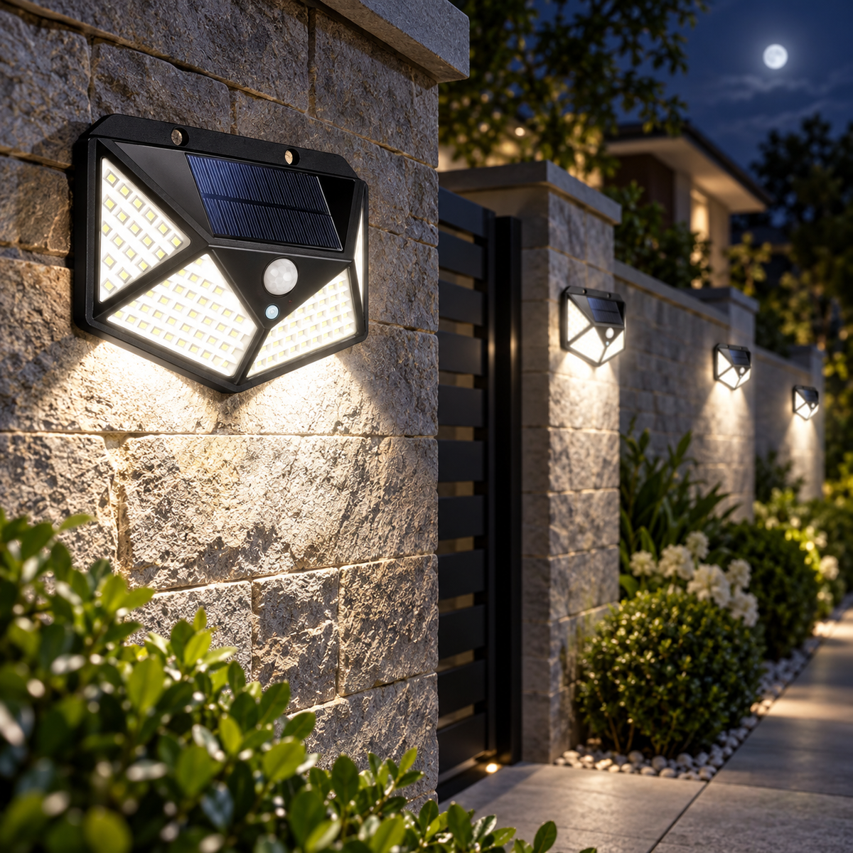 Set 4 Lămpi Solare de Exterior cu Senzor de Mișcare PIR – 3 Moduri de Iluminare