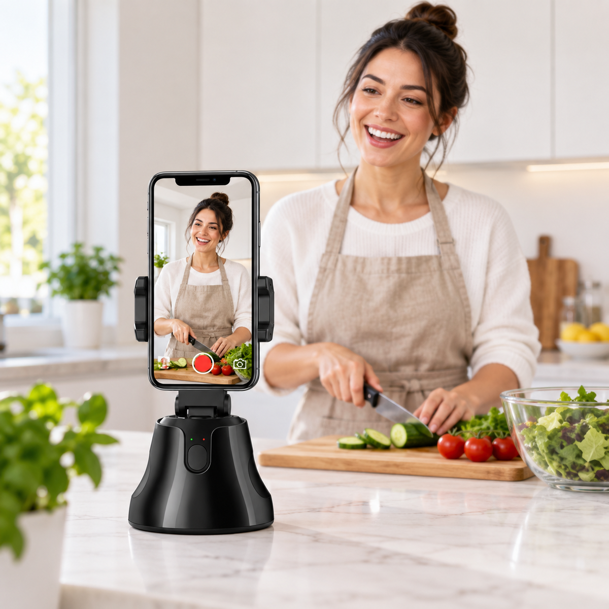 Suport inteligent 360° pentru telefon cu urmărire facială automată – ideal pentru filmări, live și apeluri video