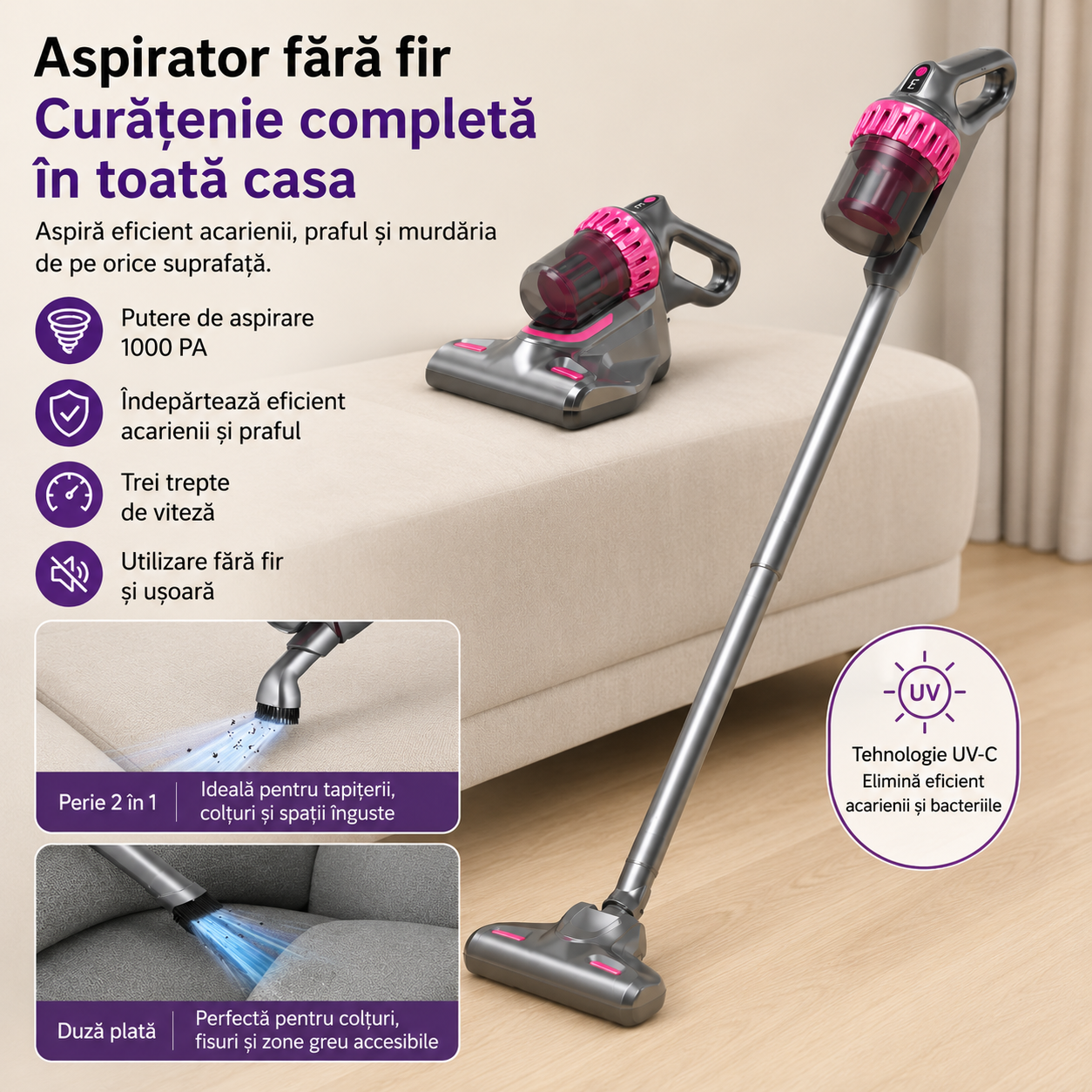 Aspirator Vertical 21,6 V, Capacitate 0,54 L – Fără Cablu, Eficiență la Curățenie