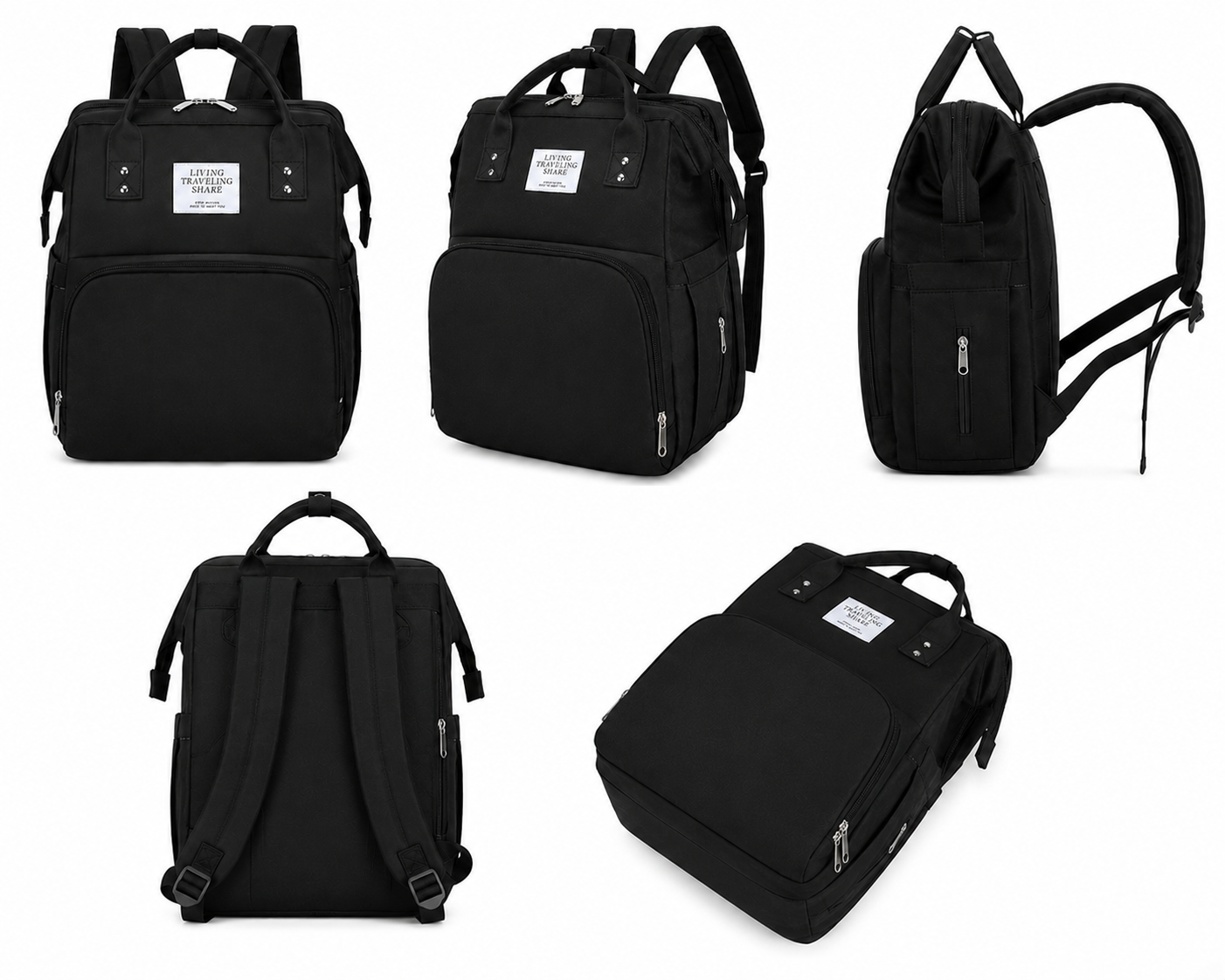 Rucsac rezistent la apa cu Compartimente Multiple, Buzunar Termic pentru Lapte, 42 x 32 x 22 cm, Negru