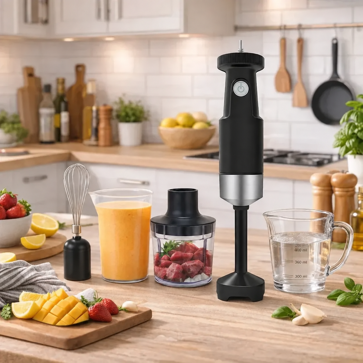 Blender vertical 1200W, set 4 în 1, cu tocător, tel și pahar gradat