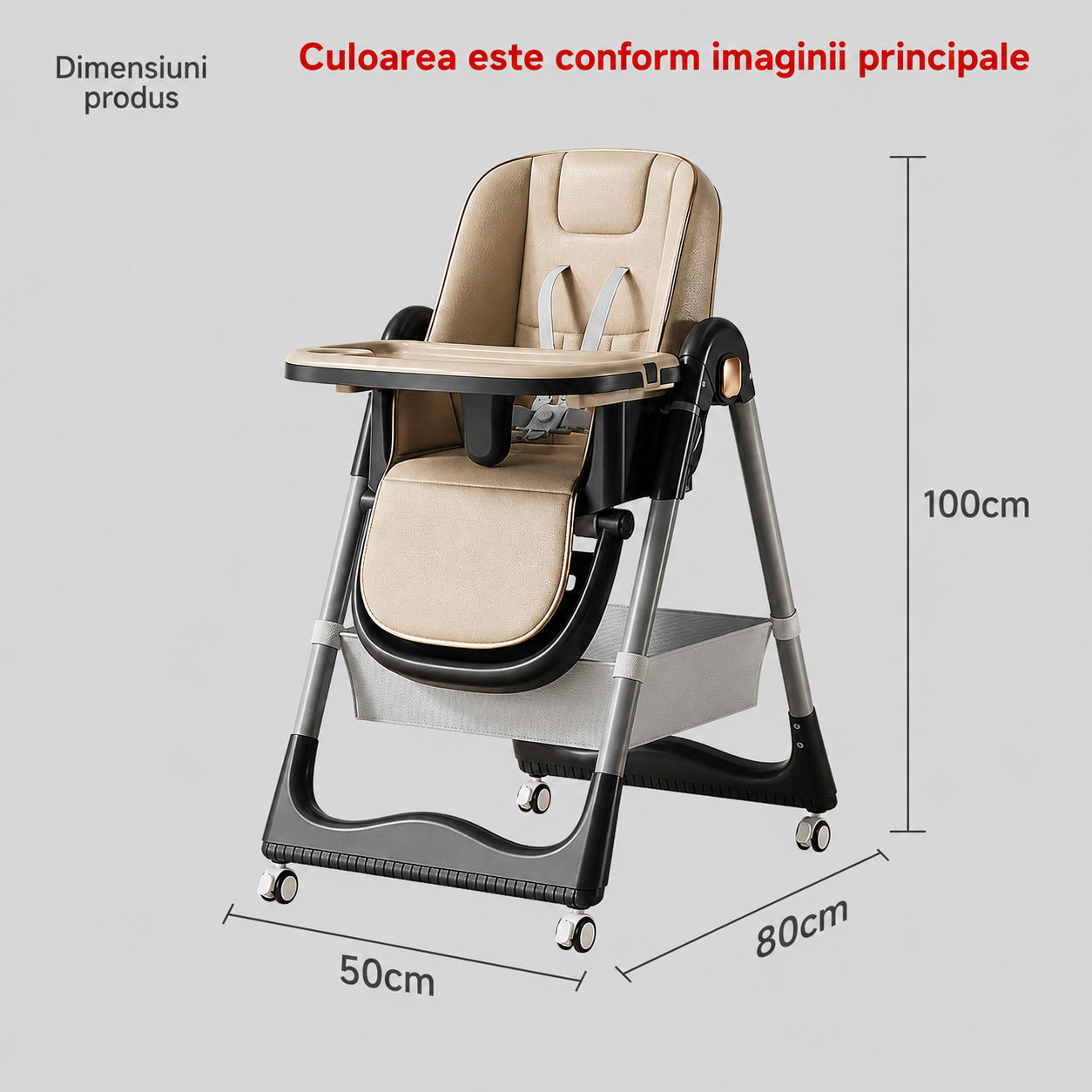 Scaun de Masa Bebelusi 3 in 1, Reglabil, Pliabil, cu Tavita Detasabila si Roti