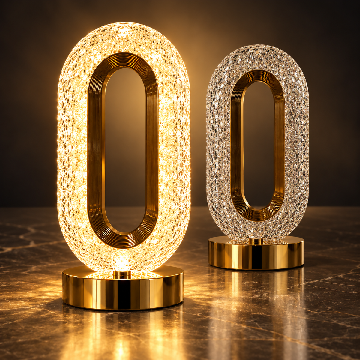Pachet 2 Veioze LED Diamant cu Efect de Cristal – Touch Control, 3 Moduri de Lumină, Reîncărcabile USB