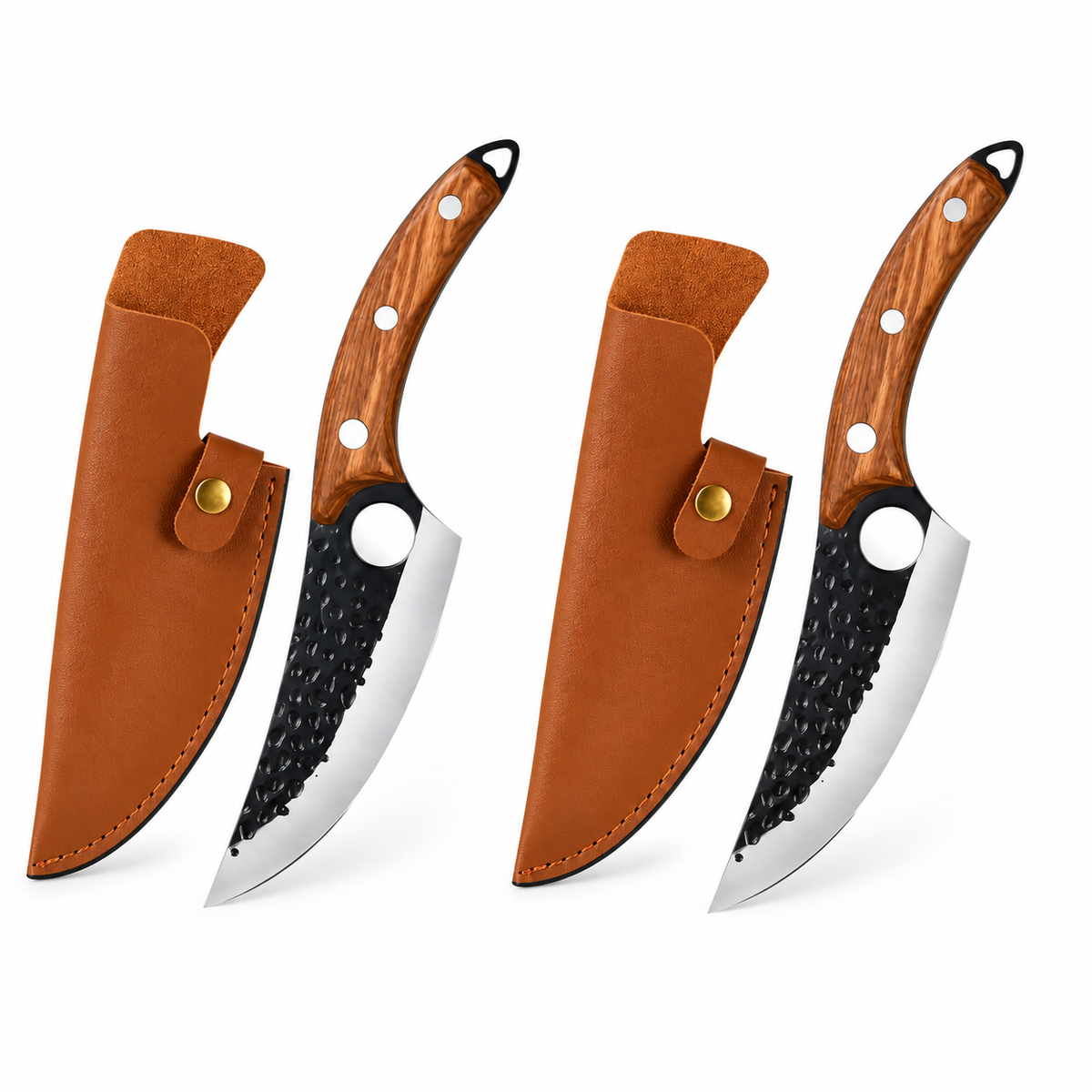 Pachet 2 cuțite forjate 27,5 cm — mâner maro, inox antiderapant